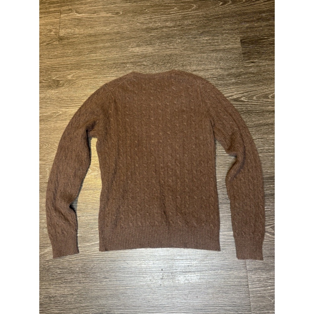 100% Cashmere Sweater V-Neck Cable Knit Brown Tweeds Womens Size S Preppy - Picture 4 of 6